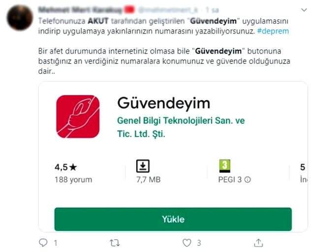 Deprem sonrası 'AKUT Güvendeyim' uygulaması sosyal medyada gündem oldu