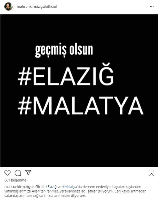 Elazığ'daki deprem sonrası ünlü isimlerden üst üste paylaşımlar geldi