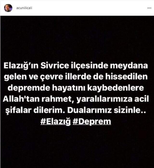 Elazığ'daki deprem sonrası ünlü isimlerden üst üste paylaşımlar geldi