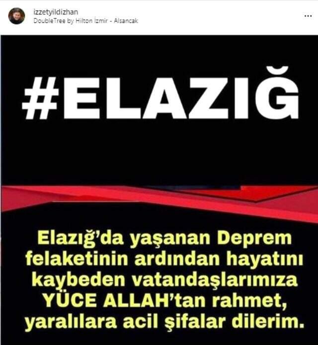 Elazığ'daki deprem sonrası ünlü isimlerden üst üste paylaşımlar geldi