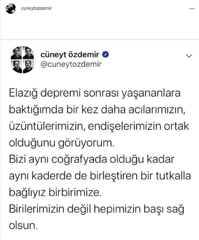 Elazığ'daki deprem sonrası ünlü isimlerden üst üste paylaşımlar geldi