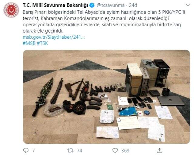 Tel Abyad'da eylem hazırlığındaki 5 terörist gizlendikleri evde yakalandı