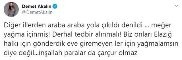Demet Akalın, Elazığ'a gönderilen yardımların yağmalandığı iddiasına ateş püskürdü