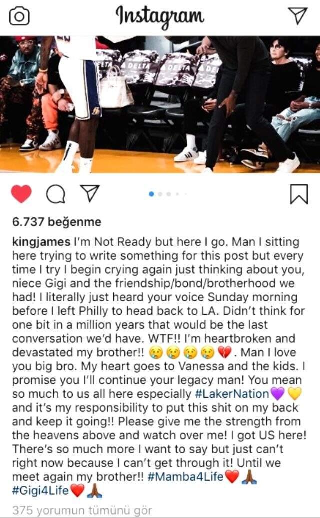 LeBron James'ten Kobe Bryant'a duygu yüklü mektup: Tekrar buluşacağız kardeşim