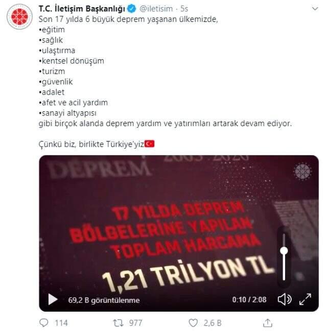 Erdoğan-Kılıçdaroğlu tartışmasının ardından İletişim Başkanlığı'ndan 'deprem harcamaları' paylaşımı geldi
