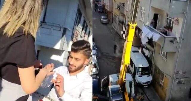 Evinin balkonuna çıkan genç kız, sürpriz evlilik teklifiyle neye uğradığını şaşırdı