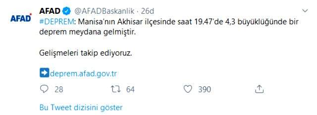 Manisa'da 4.3 büyüklüğünde deprem meydana geldi