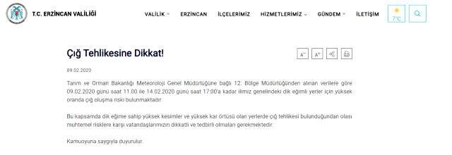 Trabzon ve Erzincan valiliklerinden çığ uyarısı geldi