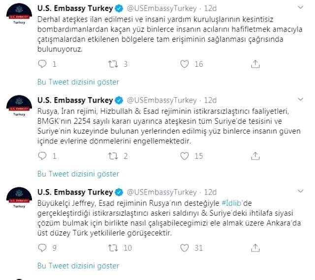 ABD Ankara Büyükelçiliği'nden 'ateşkes' çağrısı