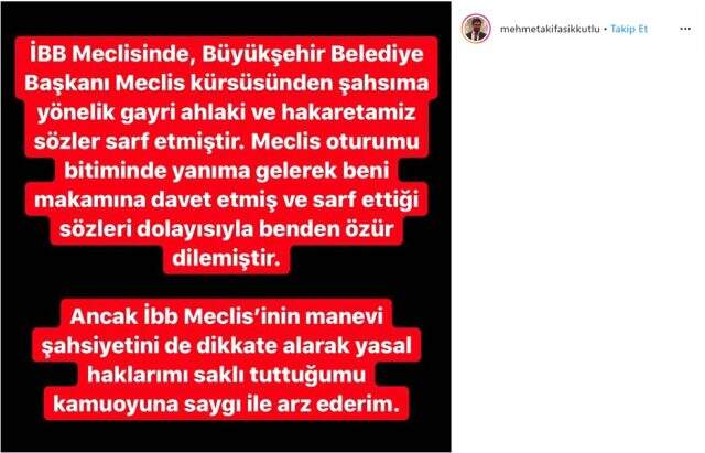 Mehmet Akif Aşıkkutlu: İmamoğlu beni makamına davet edip özür diledi