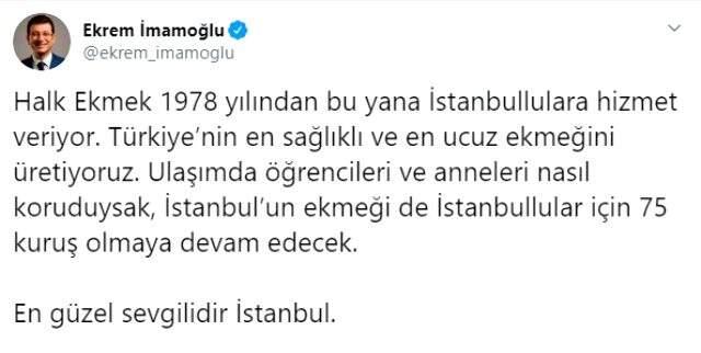 İmamoğlu duyurdu! Halk ekmek, 75 kuruştan satılmaya devam edecek