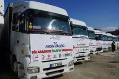 Aydın'dan, Elazığ ve İdlib'e 28 tırlık yardım malzemesi konvoyu yola çıktı Aydın'dan, Elazığ ve İdlib'e 28 tırlık yardım malzemesi konvoyu yola çıktı