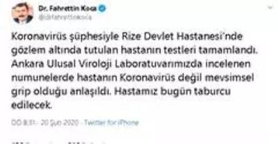 Rize'deki virüs şüphesinde sevindirici haber Bakan Koca'dan geldi Rize'deki virüs şüphesinde sevindirici haber Bakan Koca'dan geldi