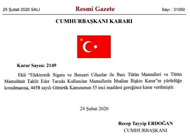 Elektronik sigara yasağı Resmi Gazete'de