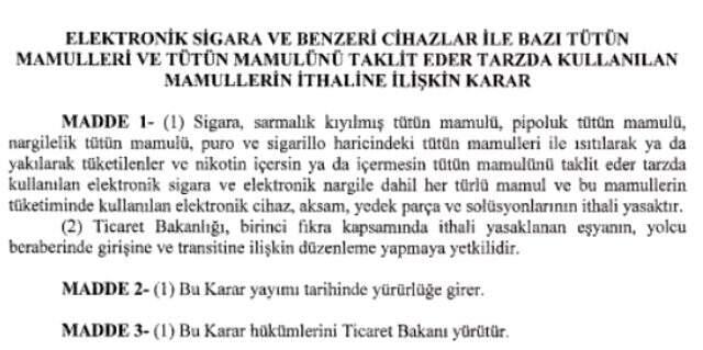 Elektronik sigara yasağı Resmi Gazete'de