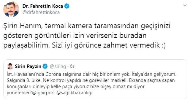Şirin Payzın'ın koronavirüs eleştirisine Bakan Koca'dan jet yanıt