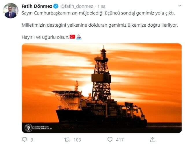 Türkiye'nin üçüncü sondaj gemisi yola çıktı