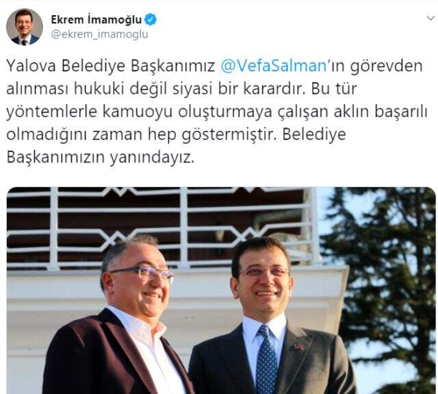 Ekrem İmamoğlu, Vefa Salman'ın görevden alınmasına tepki gösterdi: Hukuki değil siyasi bir karardır