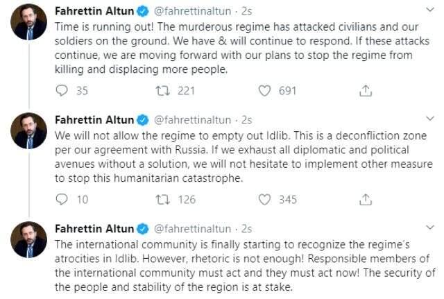 İletişim Başkanı Fahrettin Altun'dan İdlib çıkışı: Zaman doluyor! Artık planlarımızı devreye sokacağız