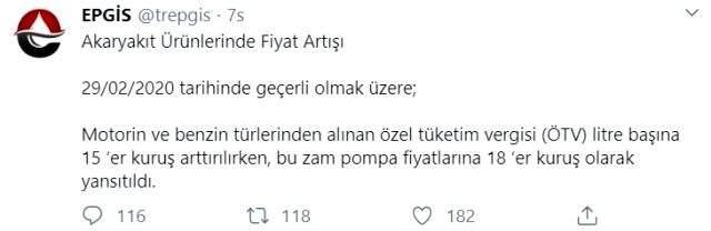 ÖTV artışı nedeniyle benzin ve motorine 18 kuruş zam geldi