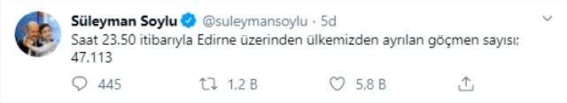 Son Dakika: İçişleri Bakanı Soylu, Avrupa'ya geçen sığınmacı sayısını açıkladı