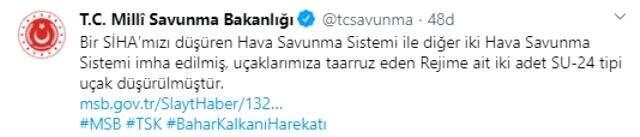 Esed Rejimi'ne ait SU-24 tipi savaş uçağının düşürülme anına ait görüntüler ortaya çıktı.