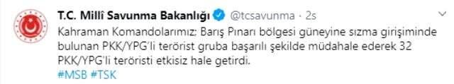 Fırat Kalkanı ve Zeytin Dalı bölgelerinde 24 PKK'lı terörist etkisiz hale getirildi.