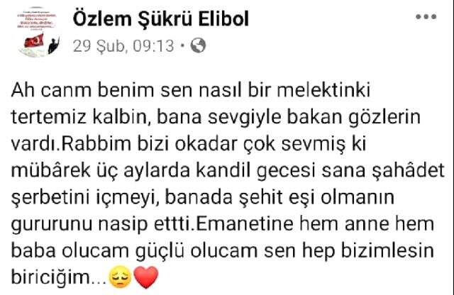Şehidin hamile eşinden sosyal medyada duygulandıran mesaj