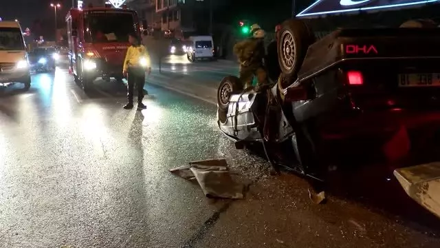 Eyüpsultan'da takla atan otomobil karşı şeride geçti