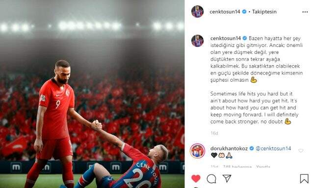 Cenk Tosun'dan sakatlık açıklaması: Bazen hayatta her şey istediğiniz gibi gitmiyor