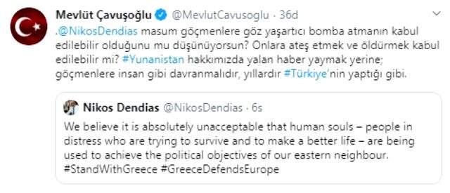 Dışişleri Bakanı Çavuşoğlu'ndan Yunan mevkidaşına cevap: Mültecilere ateş etmek ve öldürmek kabul edilebilir mi?