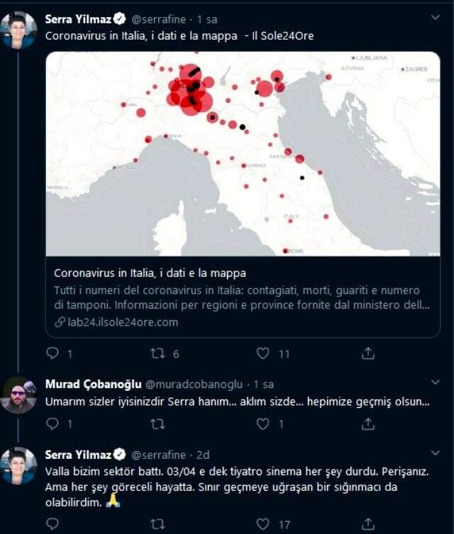 İtalya'da yaşayan Türk oyuncu Serra Yılmaz, koronavirüs sebebiyle yaşadığı korkuyu anlattı