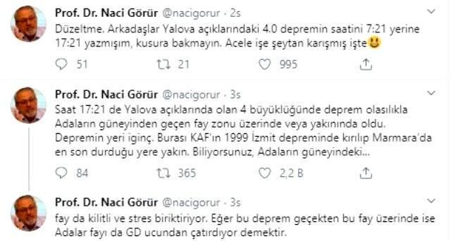 Prof. Dr. Naci Görür, Yalova açıklarında meydana gelen depremi yorumladı: Adalar fayı çatırdıyor demektir