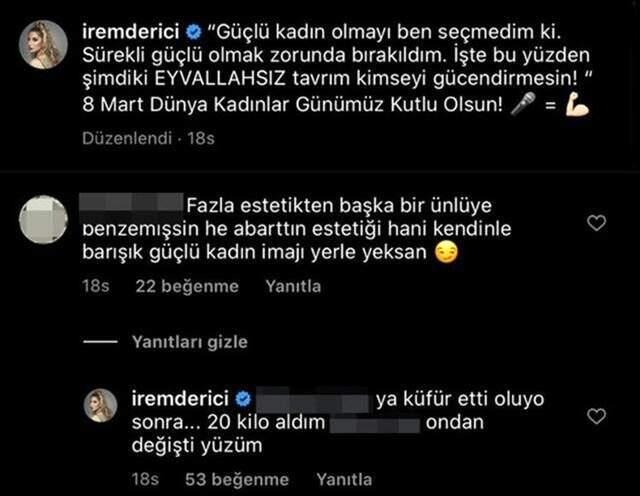 İrem Derici'den takipçisine sert yanıt: Sonra küfür etti oluyor