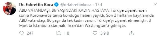 Fahrettin Koca, 'ABD vatandaşı kadında Türkiye ziyareti sonrası korona tespit edildi' iddiasını yalanladı