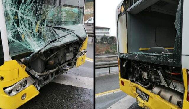 Son dakika: Haliç Köprüsü'nde aynı istikametteki iki metrobüs çarpıştı