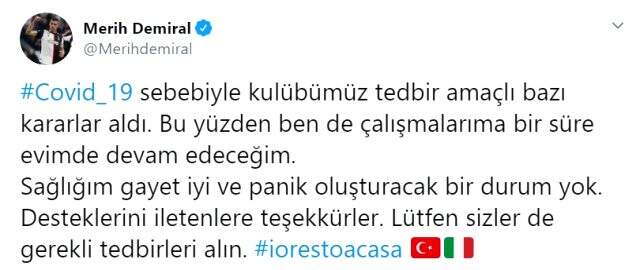 Merih Demiral'dan koronavirüs açıklaması: Sağlığım gayet iyi, sizler de gerekli tedbirleri alın