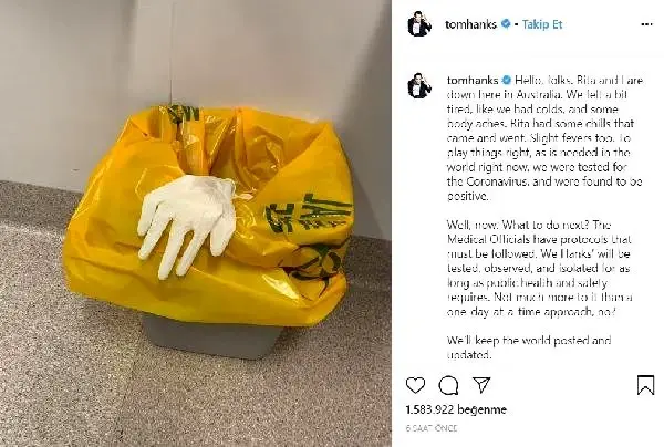 Tom Hanks ve eşine koronavirüs teşhisi konuldu Tom Hanks ve eşine koronavirüs teşhisi konuldu