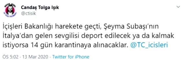 Bakanlık, korona tedbirine uymayan Şeyma'nın İtalyan sevgilisiyle ilgili harekete geçti