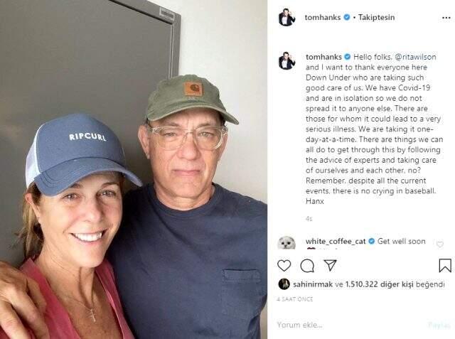 Eşiyle birlikte koronavirüse yakalanan oyuncu Tom Hanks, karantinadan fotoğraf paylaştı