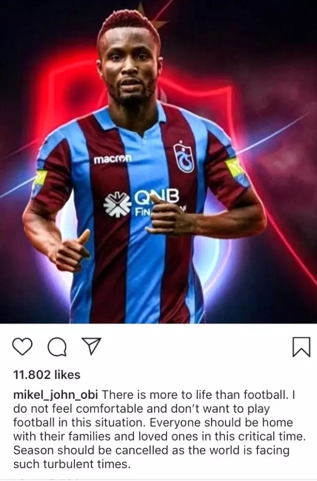 Obi Mikel'in 'Sezon iptal edilmeli' çıkışı Trabzonsporluları kızdırdı Obi Mikel'in 'Sezon iptal edilmeli' çıkışı Trabzonsporluları kızdırdı