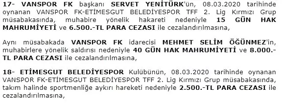PFDK ceza yağdırdı