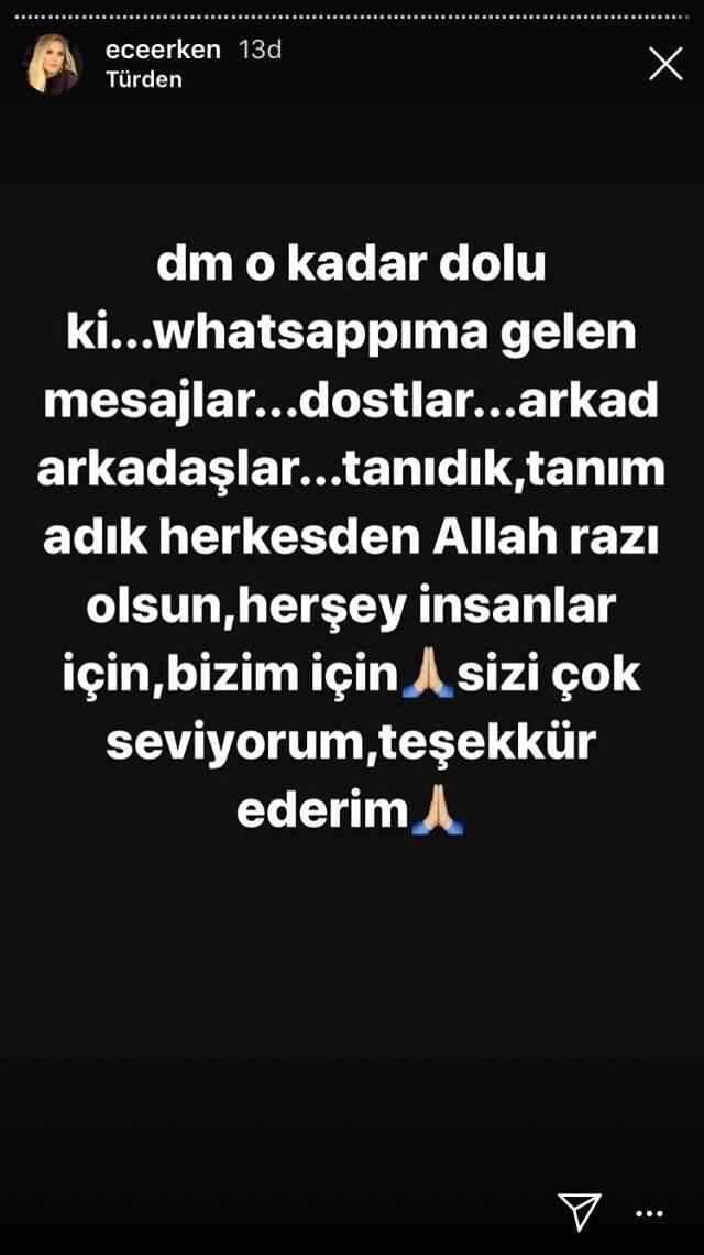 Evli avukatla aşk yaşayan Ece Erken, kendisine gelen destek mesajları için teşekkür etti