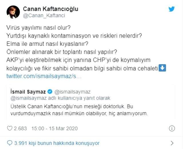 İsmail Saymaz ve Canan Kaftancıoğlu arasında koronavirüs gerginliği