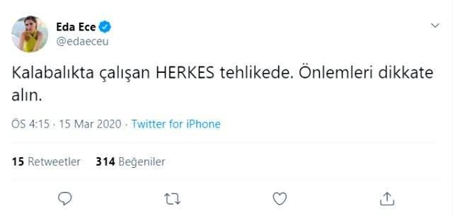Yasak Elma'nın yıldızı Eda Ece'den dizi setlerine koronavirüs tepkisi!