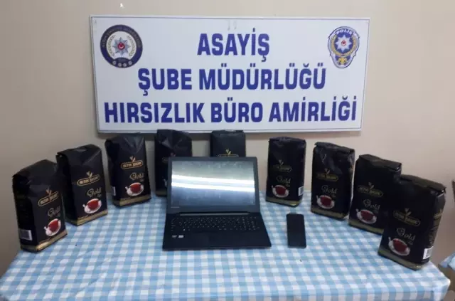 Çaldığı çaylar ve bilgisayarla yakalandı Çaldığı çaylar ve bilgisayarla yakalandı
