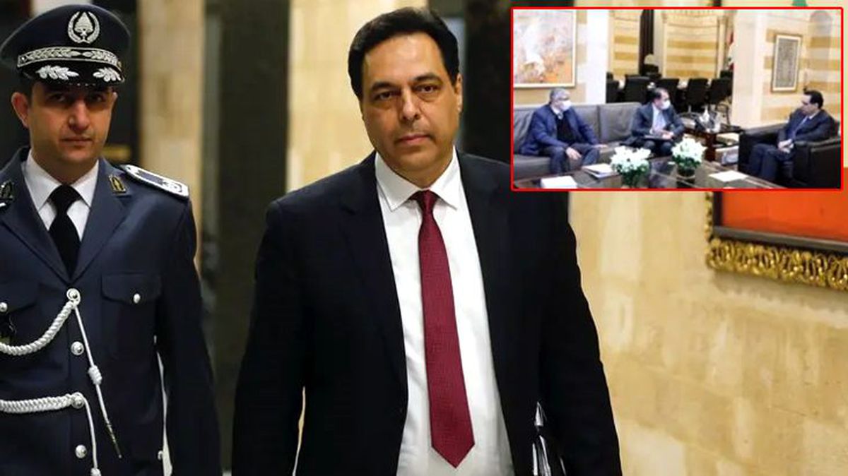 Lübnan Başbakanı Diab, koronavirüs nedeniyle ziyaretçileri maske ile kabul ediyor