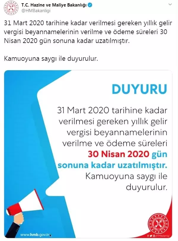 Yıllık gelir vergisi beyannamelerinin verilme ve ödeme süreleri