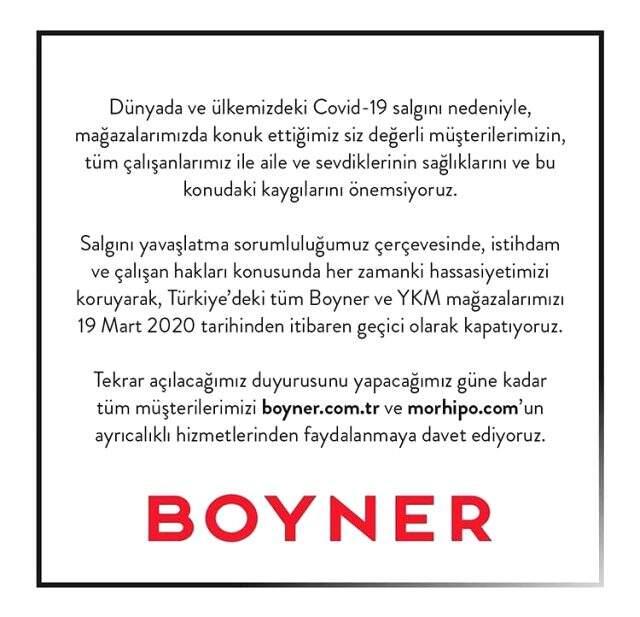 Boyner, YKM ve Mavi, koronavirüs nedeniyle tüm mağazalarını kapatma kararı oldu