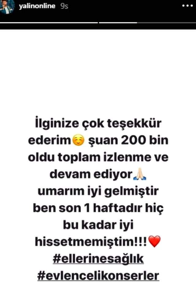 Şarkıcı Yalın, evden çıkamayan hayranları için Instagram'dan konser verdi